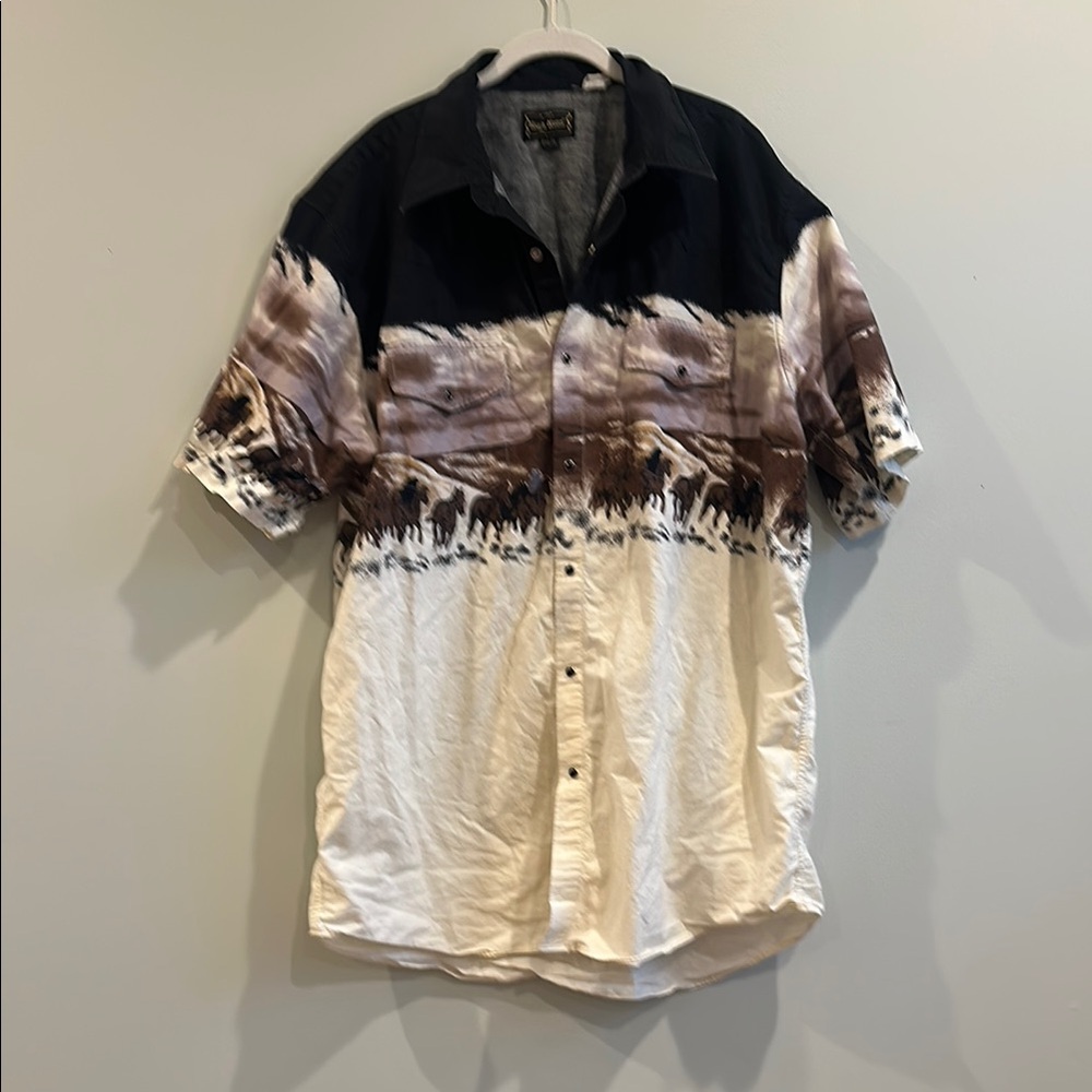 Vintage High Noon Cowboy Wrap-Around Horse Art Button Shirt Pearl-Snap - 2XL